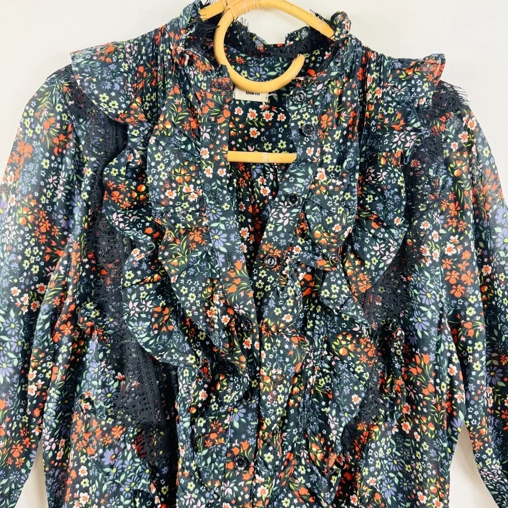 Warm NY boho 100% cotton Floral Tiered Ruffle Midi long sleeve Dress NWT_8